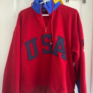 Vintage 90s Polo Ralph Lauren Superman USA Fleece Jacket Sweatshirt Sz M RARE